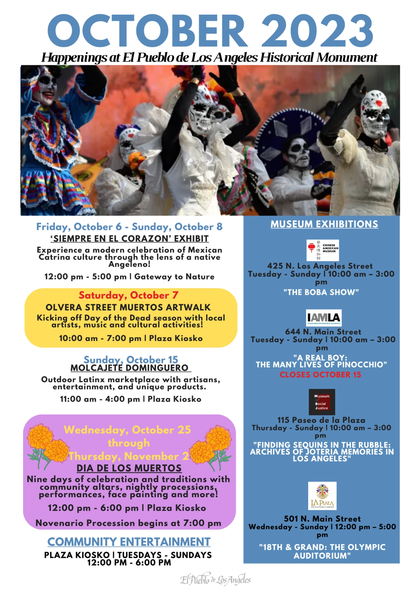 El Pueblo October 2023 Events Calendar