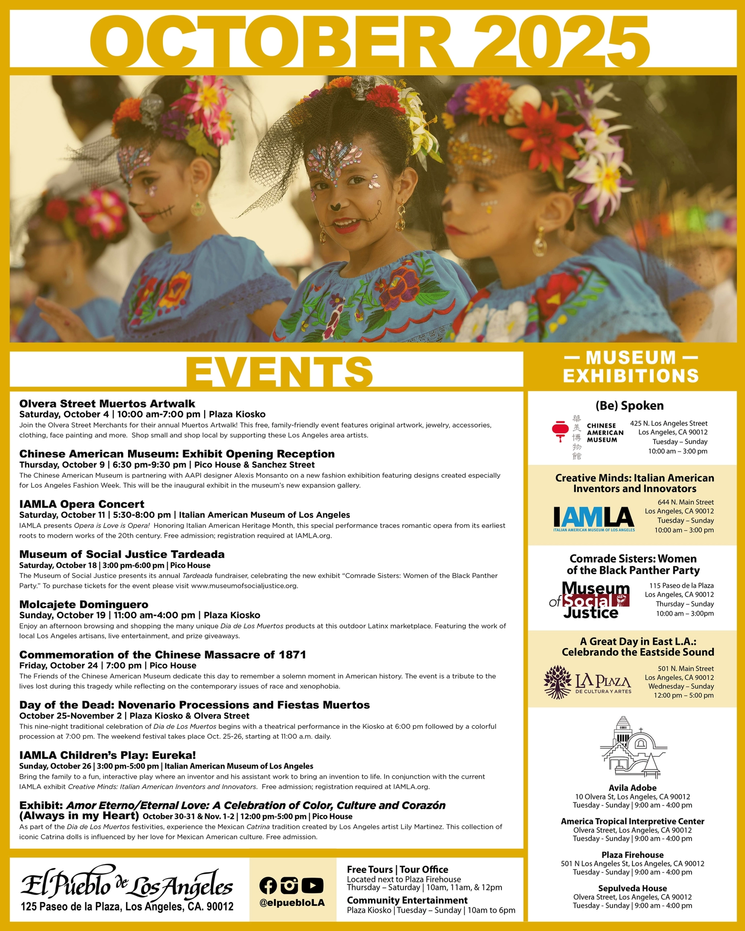 October calendar of events for 2025 at El Pueblo 
